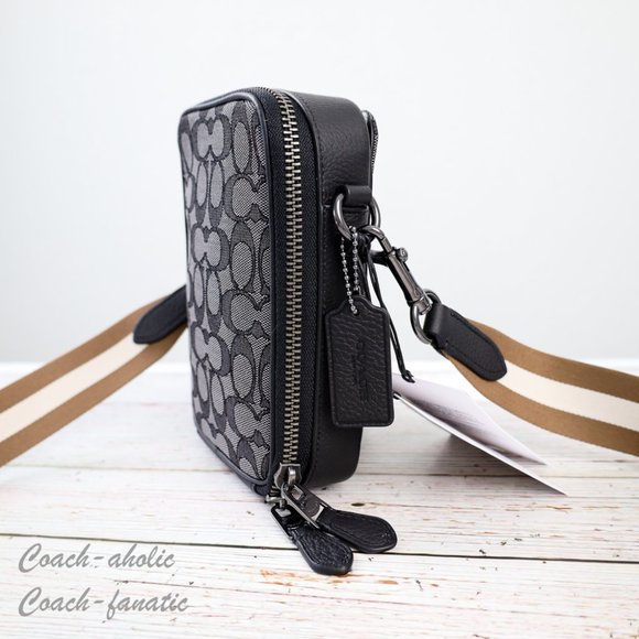 NWT Coach C8237 Stanton Crossbody In Signature Jacquard in Gunmetal/Black - Picture 7 of 14